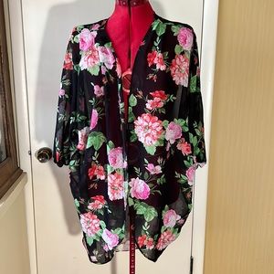 Red Lolly Sheer Floral Print Kimono Style Top